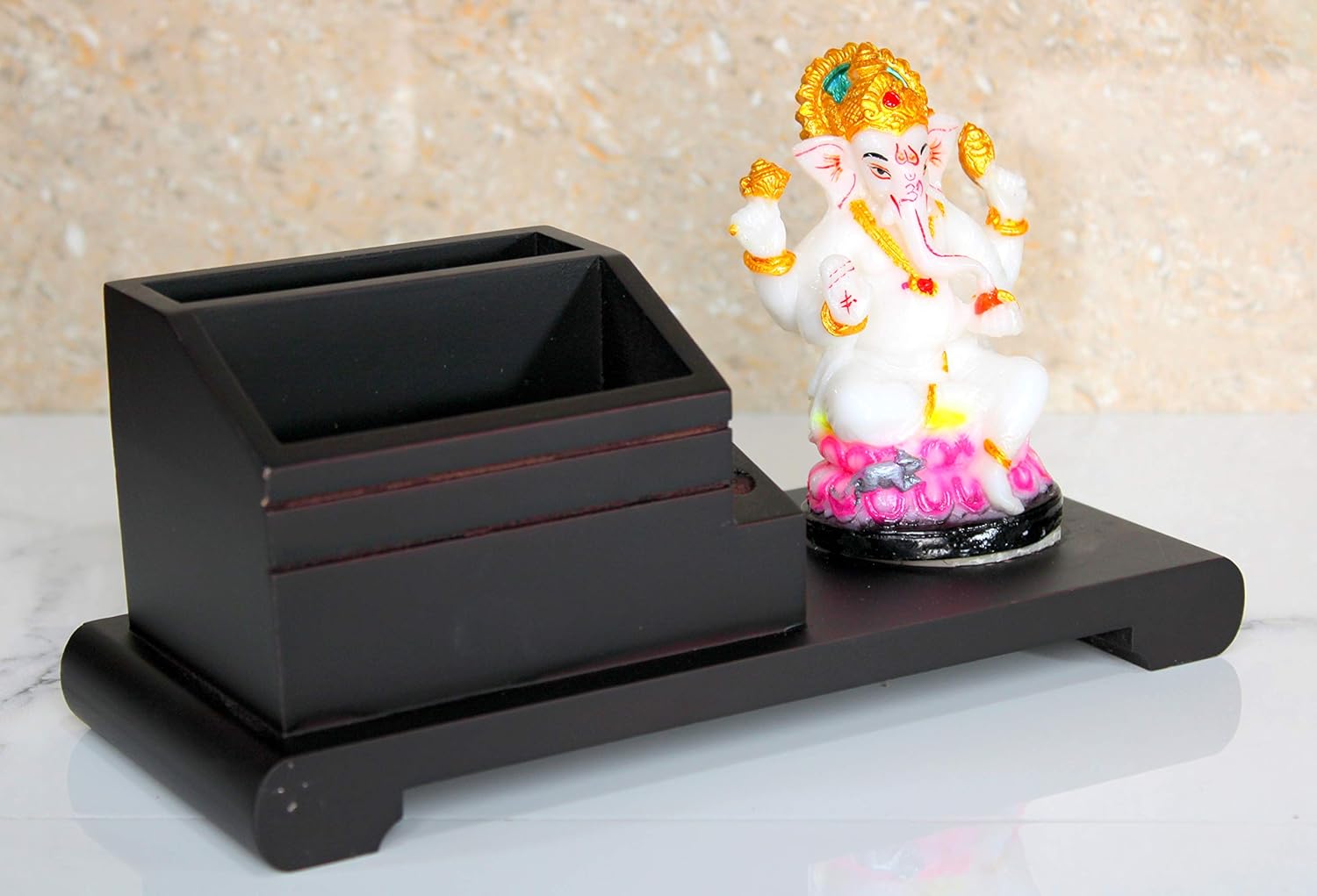 eSplanade Wooden Ganesh Desk Organiser, Pen Stand, Business Card Holder
