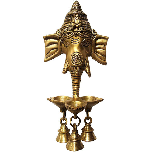 eSplanade Brass Ganesha Ganesh Ganpati Wall Hanging Deepak with Bells | Brass Diya | 9.5 