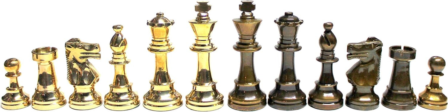 StonKraft Collectible Black Marble and Malachite Stone Chess Board Set + Brass Chess Pieces Pawns - Decorative Stone Chess - Home DŽcor - 15" Inches