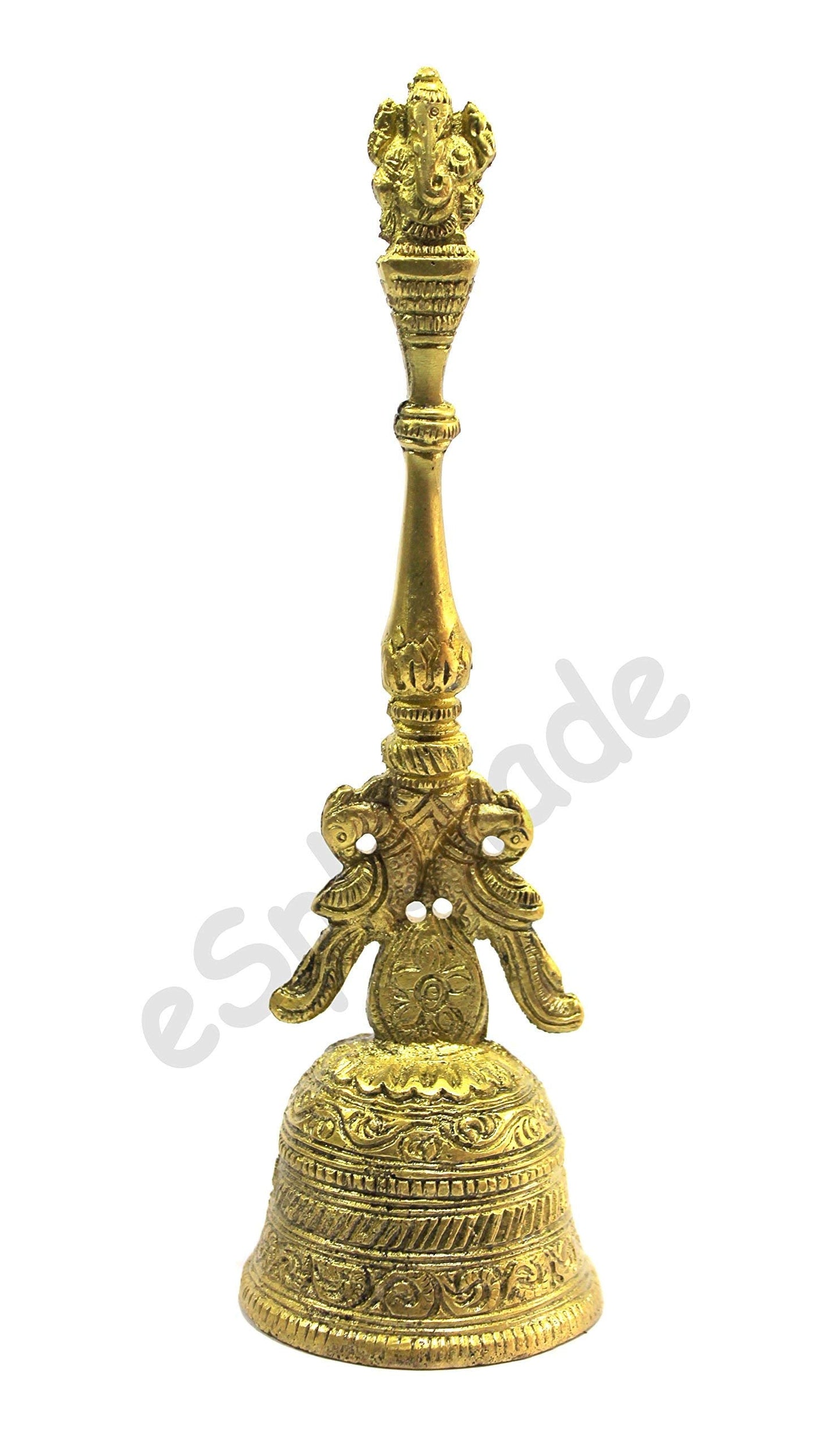 eSplanade - Ganesha 8" Premium Brass Pooja Puja Bell Ghanti, for Poojan Purpose, Spiritual Gift Item, made of 100% solid Brass | Pooja Praying Idol | Home Decor | Brass Decor.