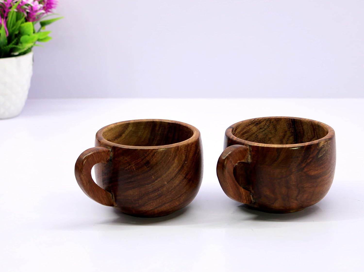 KLEO Wooden Tea & Coffee Cups Mugs | Set of 2-150 ml approx. - Wood - 2.5" & 4" Dia. - Brown
