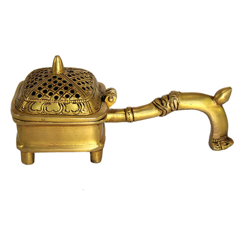 ESPLANADE Brass Incense Burner Dhoop Dani Stand with Handle- 15 Cms(Square)