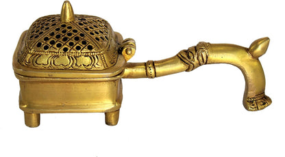 ESPLANADE Brass Incense Burner Dhoop Dani Stand with Handle- 15 Cms(Square)