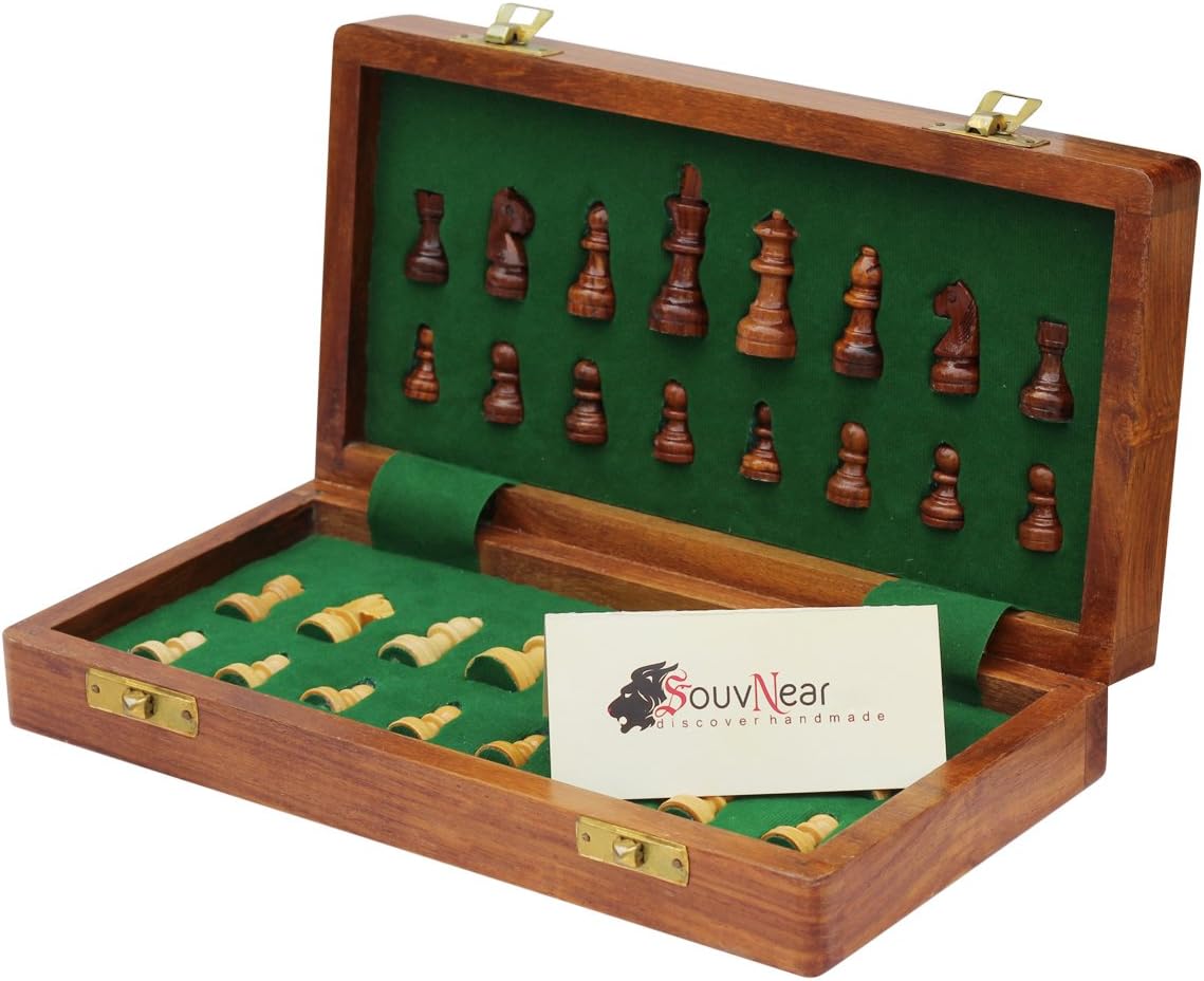 Don't Tell Anyone Series 14" Tournament Chess Set - Folding Magnetic Travel Chess Board Game Handmade in Fine Wood with Storage for Chessmen