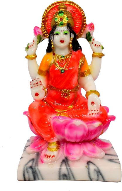 eSplanade Lakshmi on Lotus | Laxmi Goddess Murti Idol Statue Sculpture Figurine - Resin - 11" Inches & 7" Inches - Multicolour