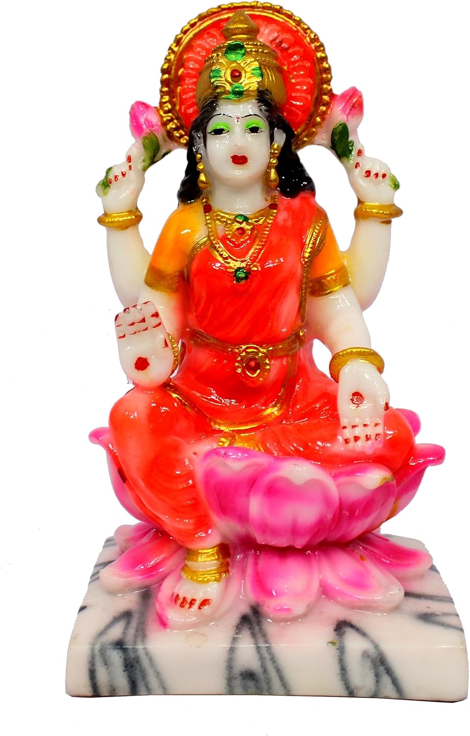 eSplanade Lakshmi on Lotus | Laxmi Goddess Murti Idol Statue Sculpture Figurine - Resin - 11" Inches & 7" Inches - Multicolour