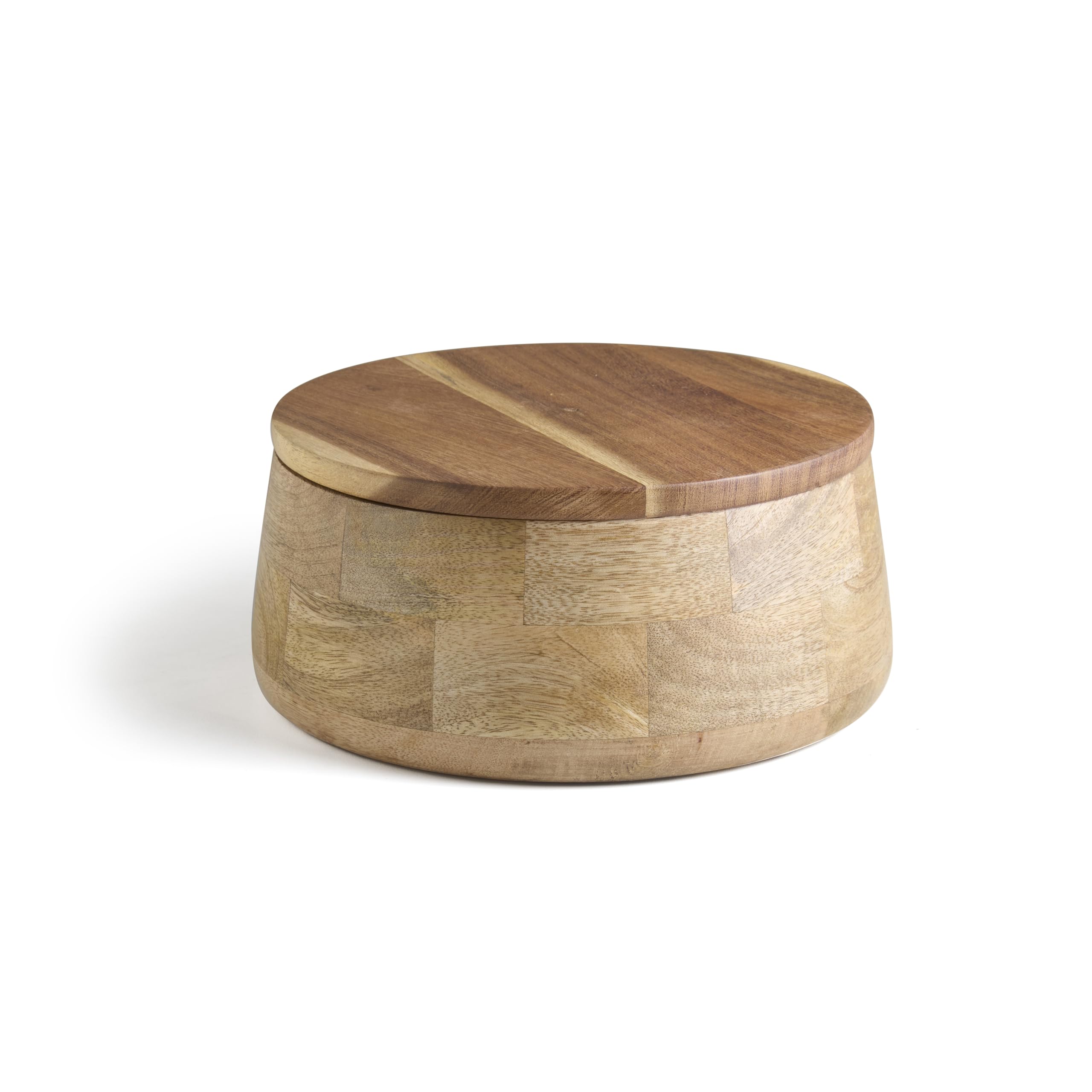 KLEO Wooden Casserole with Lid, Bread Basket for Roti, Hot, Masala Box - Serving Bowl for Kitchen and Home, Accessory and Jewellery Box | 23 x 23 × 10 cm | Handcrafted in India