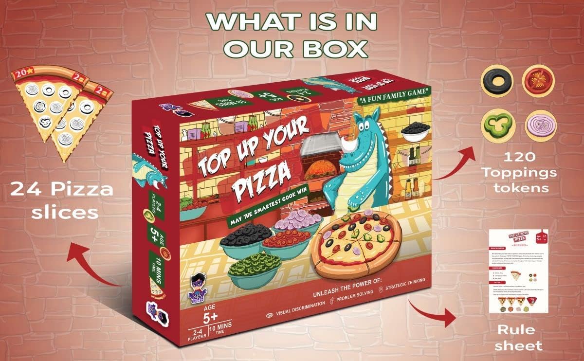 Pizza Games for Kids Ages 5-8, Unique Pizza Party Games, Cool Smart Learning Games Gifts for Boys and Girls, Fun Pretend Play Family Travel Games, Yuka Champs Educational Strategy Board Games