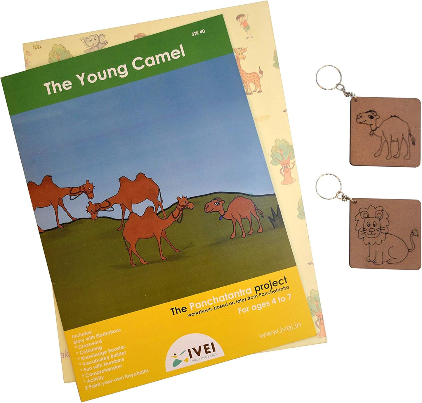 IVEI Panchatantra Story Kids Learning Book - Workbook and 2 DIY Keychains - Colouring Activity Worksheets - Creative Fun Activity and Education for Kids - The Young Camel ( Age 4 to 7 Years )