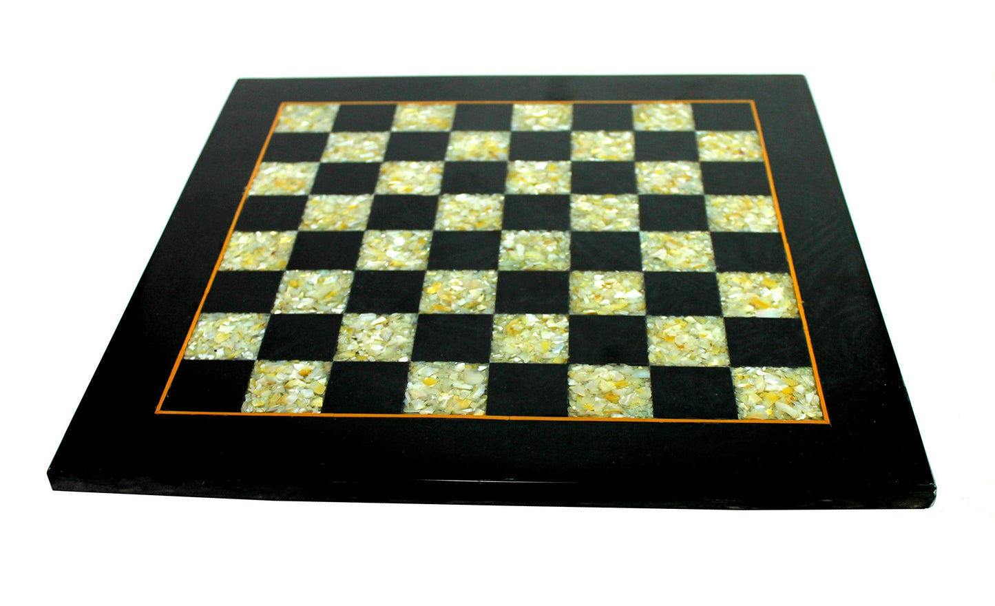 StonKraft Collectible Black Marble and (MOP) Mother of Pearl Chess Board Without Chess Pieces - Decorative Stone Chess - Home Decor - 15" Inches