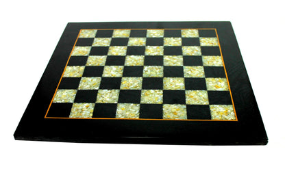 StonKraft Collectible Black Marble and (MOP) Mother of Pearl Chess Board Without Chess Pieces - Decorative Stone Chess - Home Decor - 15" Inches