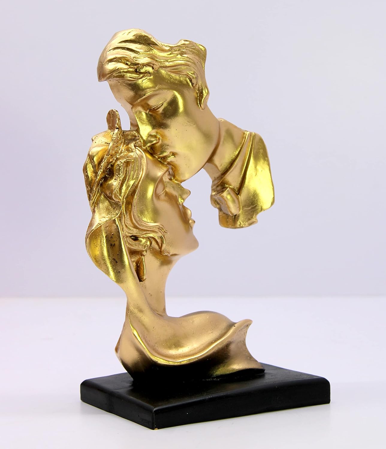 ESPLANADE Love Couple Face Adventure Showpiece Statue Sculpture Figure For Home Decor Valentine Day Gift | Resin- 10" Inches (Golden)