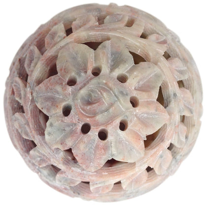 Esplanade Soapstone Candle, Tealight, Votive Holder Sculpture with Elephant Figures and Tendrils Carved on The Side and a Rosette on The Top (Small - Appx. 3 X 2.5 in)