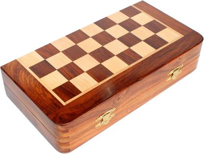 StonKraft Wooden Folding Chess Game Board Set + Wooden Chess Pieces (16" x 16" inches), best gift idea.