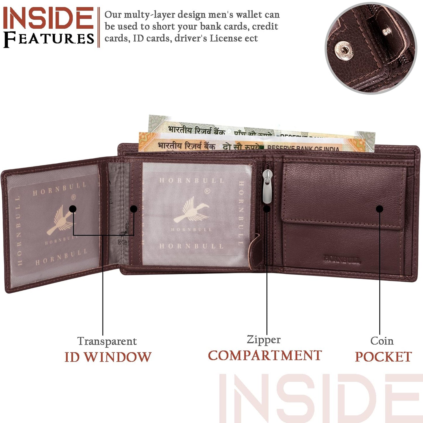 HORNBULL Stella Mens Brown Purse | Stylist Mens Wallet with RFID Blocking | Wallet Men Brown Genuine Leather Gift Set