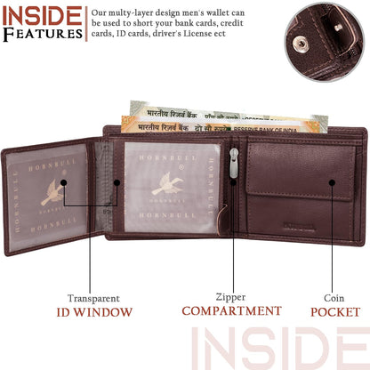 HORNBULL Stella Mens Brown Purse | Stylist Mens Wallet with RFID Blocking | Wallet Men Brown Genuine Leather Gift Set