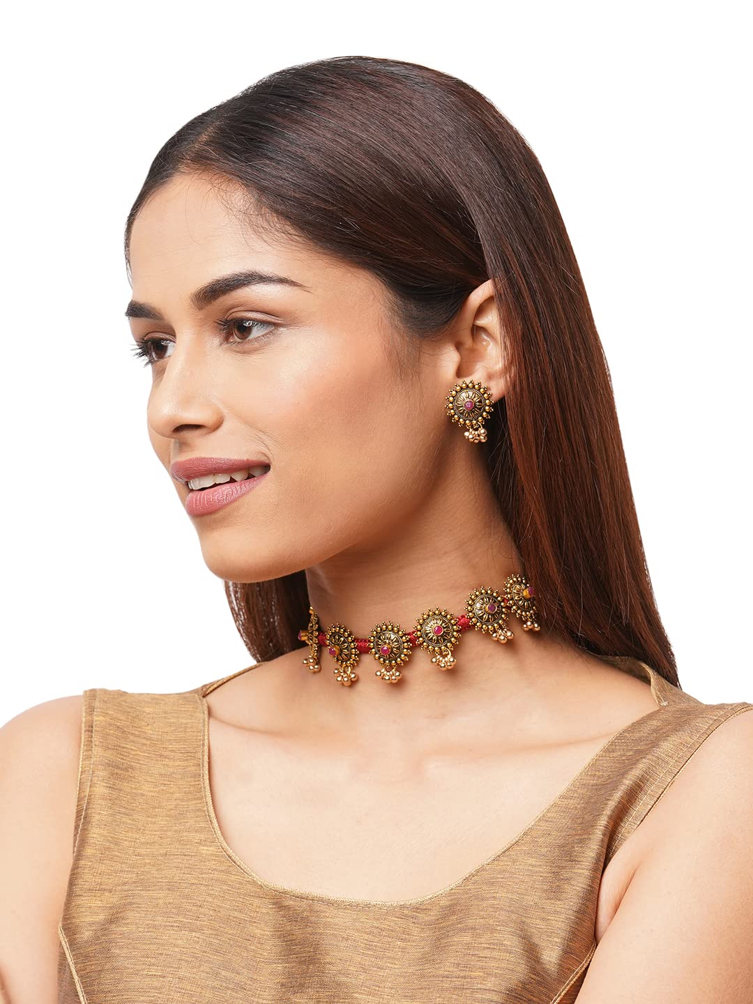 Binnis wardrobe Dual toned hand made textured choker Jewellery set