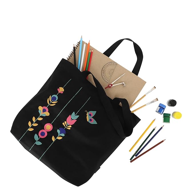 SKAPADORO Canvas Big Zip Handbag Tote,100% Cotton, Inner pocket, Unisex Embroidered Comfortable Bag for Travel Office Beach Shopping, Easy to Wash Trendy Everyday Shoulder Bag