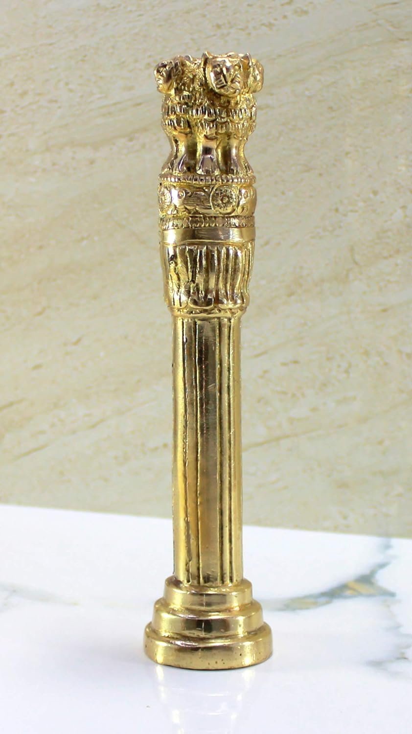 StonKraft 7.5" Brass Ashok Sthambh/Ashoka Stambh (Stoop) Pillar Indian Memento Statue Showpiece - Gift for Home Decorative (Decor), Office, Table Decoration