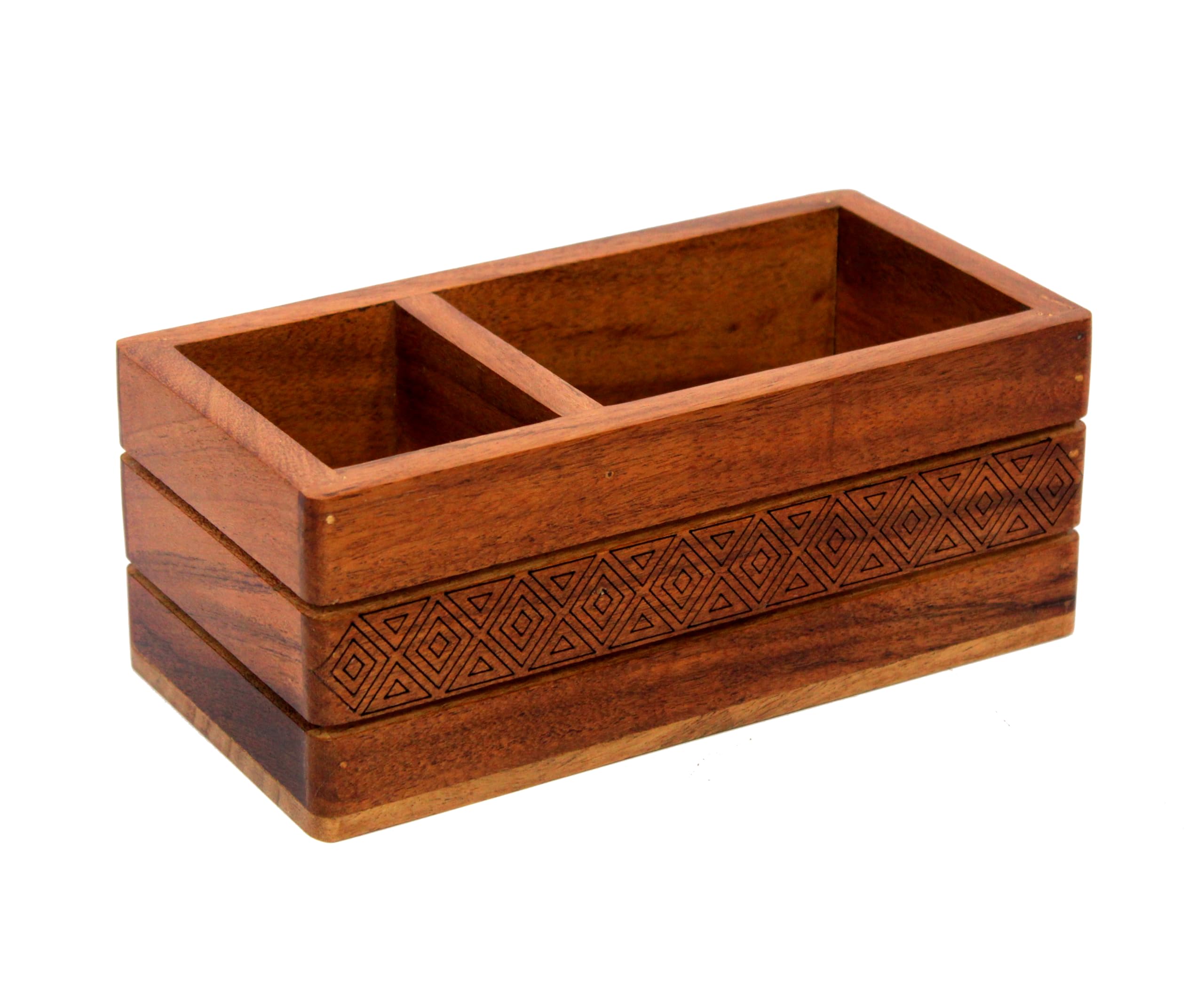 KLEO Wooden Organizer Stand Caddy - Mango Wood Cutlery Holder, Tableware Storage Box for Kitchen, Dining Table | Spoon, Knife, Fork, Chopstick, Spices Organizer | Pen Stand & Stationery Box