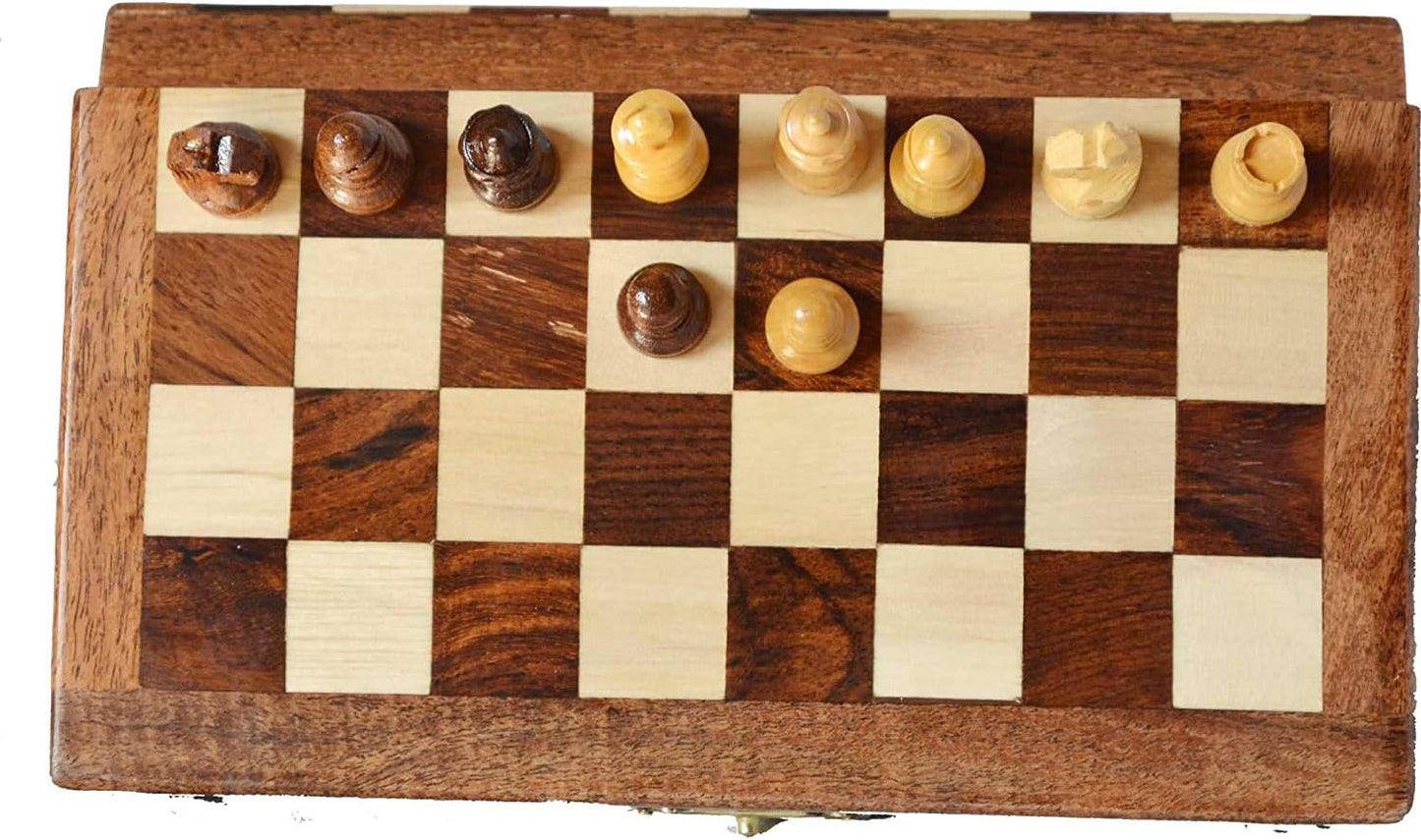 Chess Bazar - Magnetic Travel Pocket Chess Set - Staunton 7 X 7 Inch Folding Game Board Handmade in Fine Rosewood