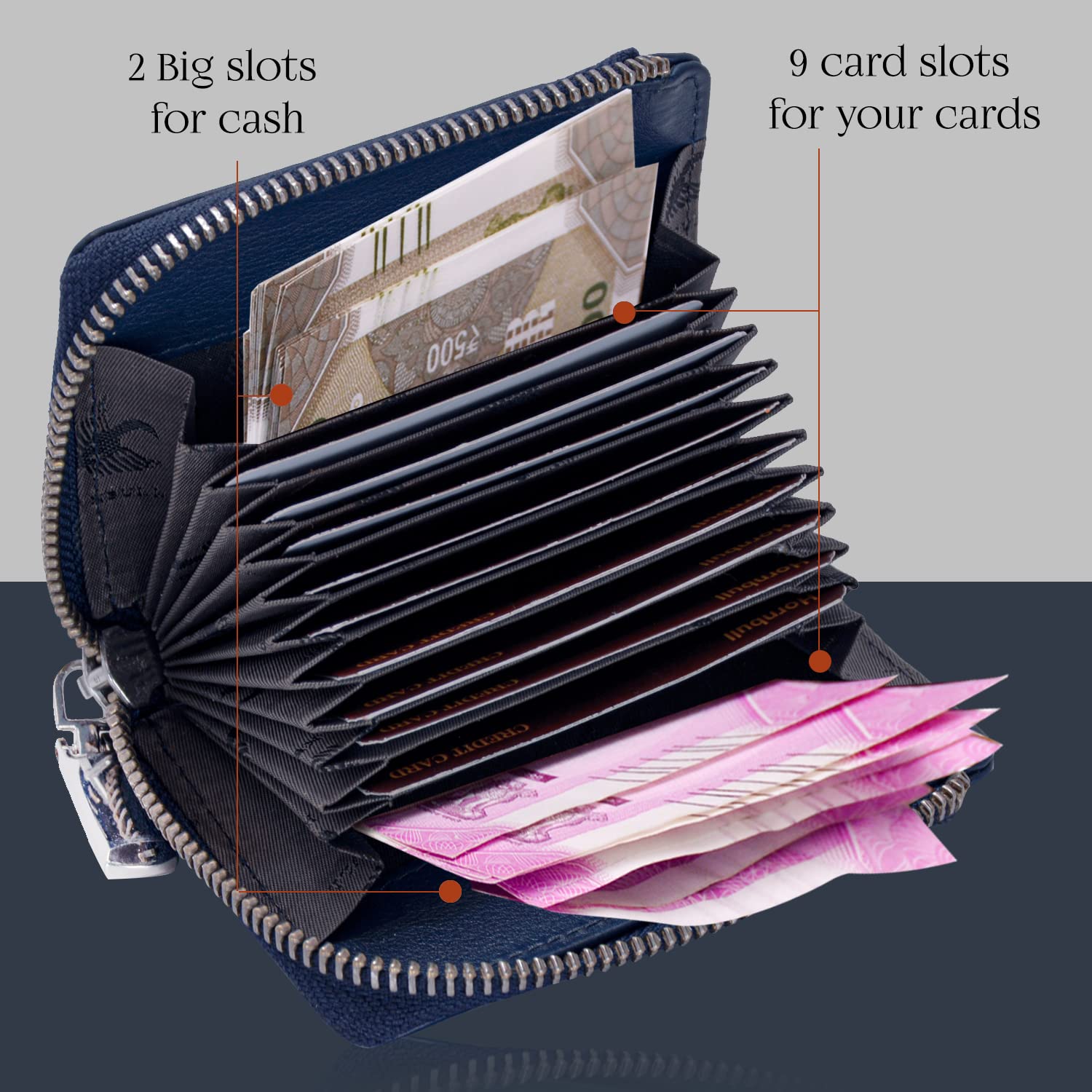 HORNBULL Steve RFID Blocking Leather Wallet for Men | Vertical Credit Debit Card Holder (Navy1)