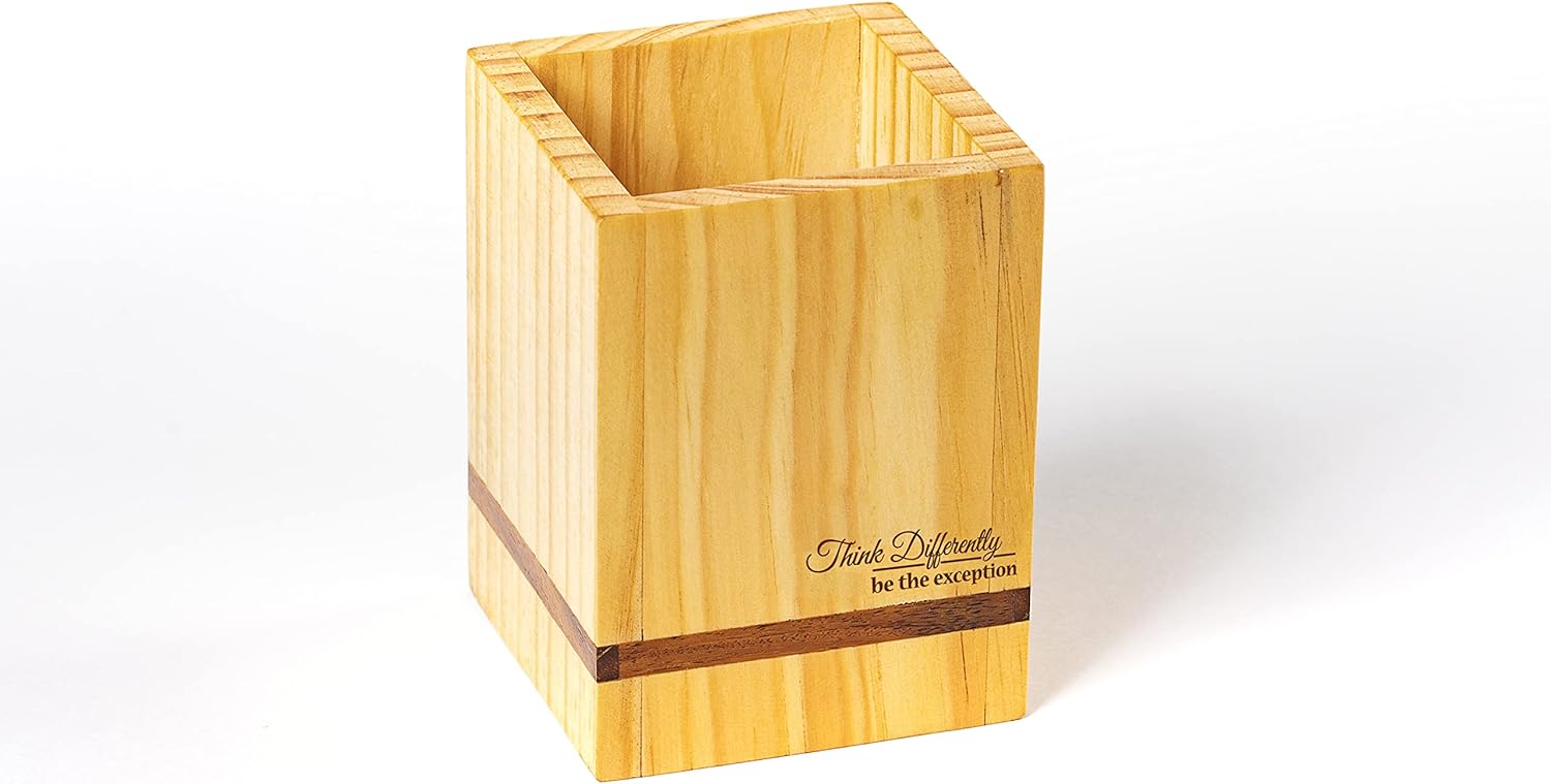 IVEI Pine Wood Penstand,Mouse Pad, Paper Weight Combo - Customised Work from Home Gift Set/ Customized Desk Organiser - with Name or Logo Engraving