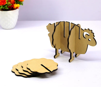 eSplanade DIY Craft MDF Decoupage Coasters - Set of 6 /Table Coasters/for Craft/Activity/Simple Animal Shape Decoupage/Painting/Resin Work/Hedgehog & Sheep shape