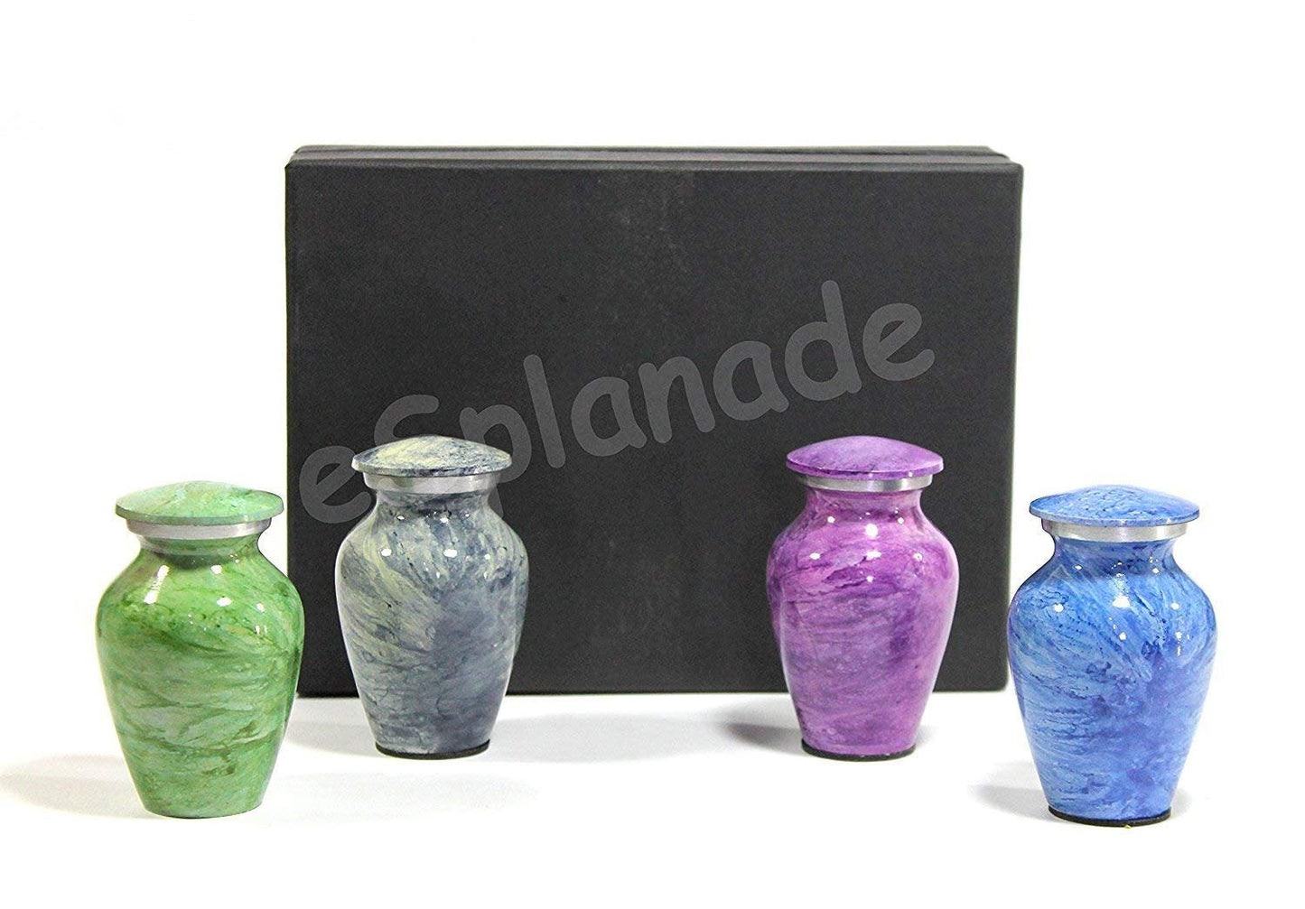 eSplanade Metal Mini Cremation Urn Keepsake Memorial Jar Pot Container - Set of 4 | Small Urns for Funeral Ashes Burial | Engraved and Textured Keepsakes | Blue - 3" Inches