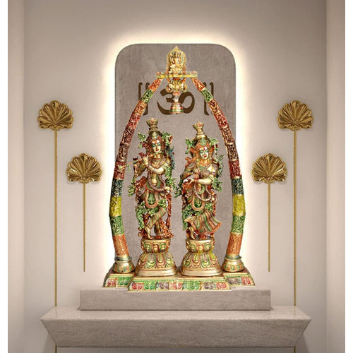 eSplanade Brass Radha Krishna Idol Statue Sculpture with Arch (Very Big 46