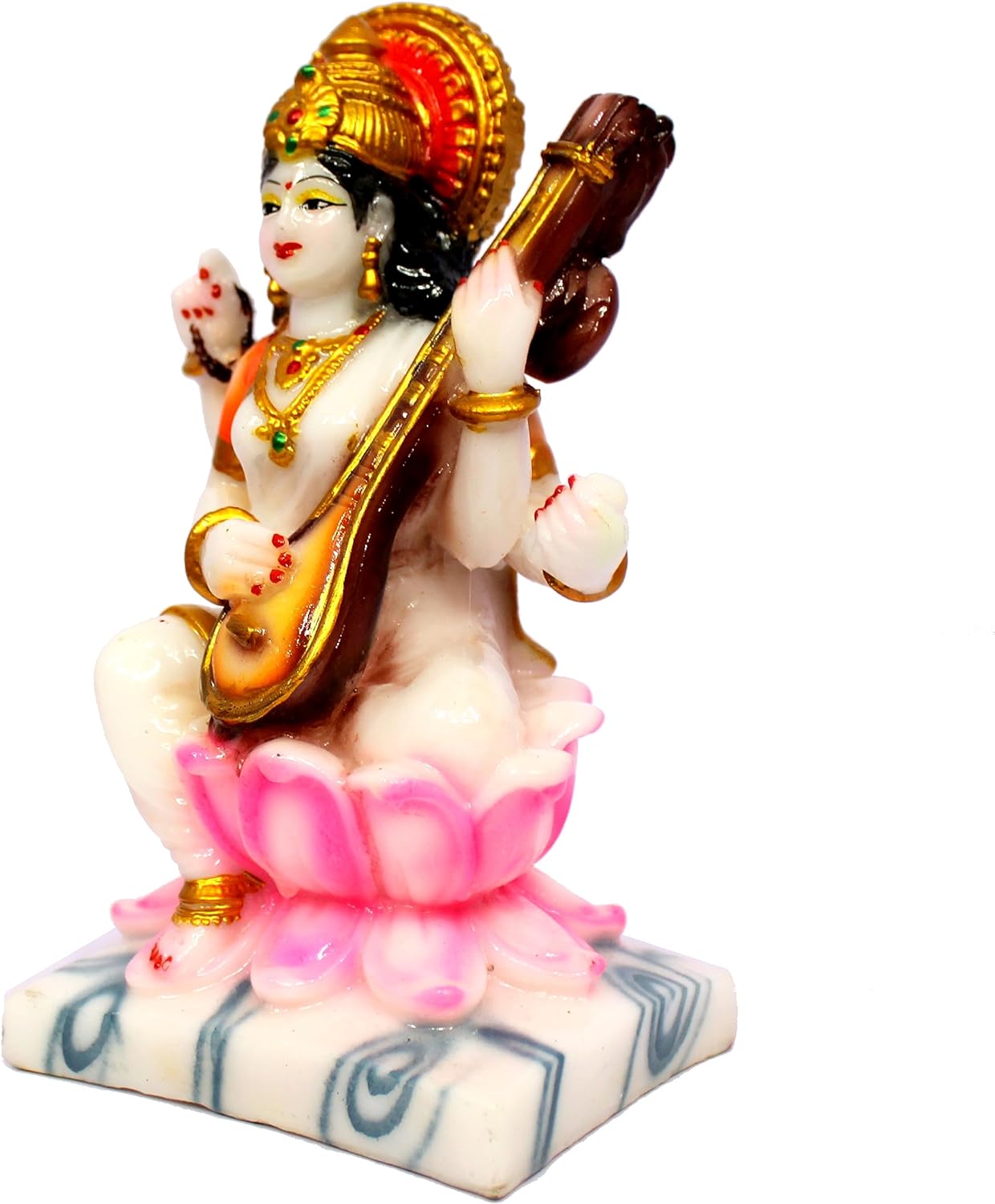 eSplanade Saraswati on Lotus | Saraswati Goddess Murti Idol Statue Sculpture Figurine | Resin - Multi - 7" Inches