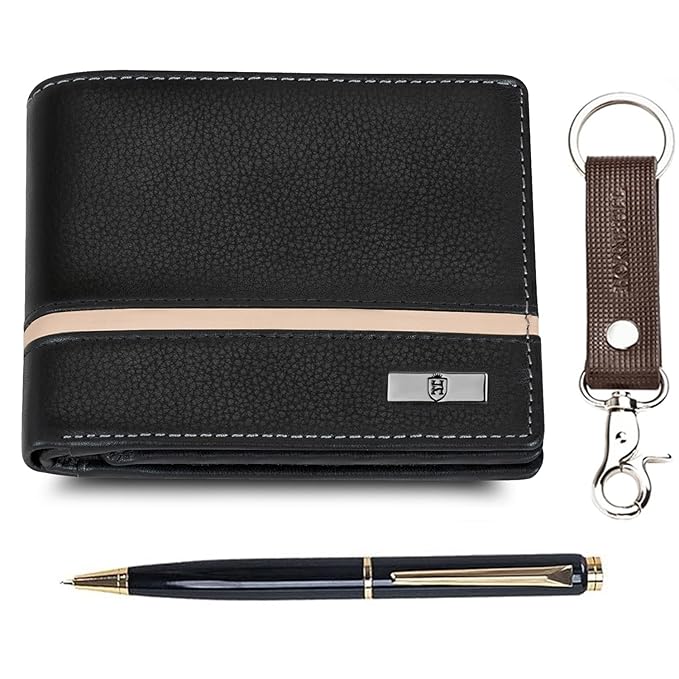 HORNBULL Denial Black Mens Leather Wallet | Leather Wallet for Mens & Valentine Gift Hamper | Branded Mens Wallet