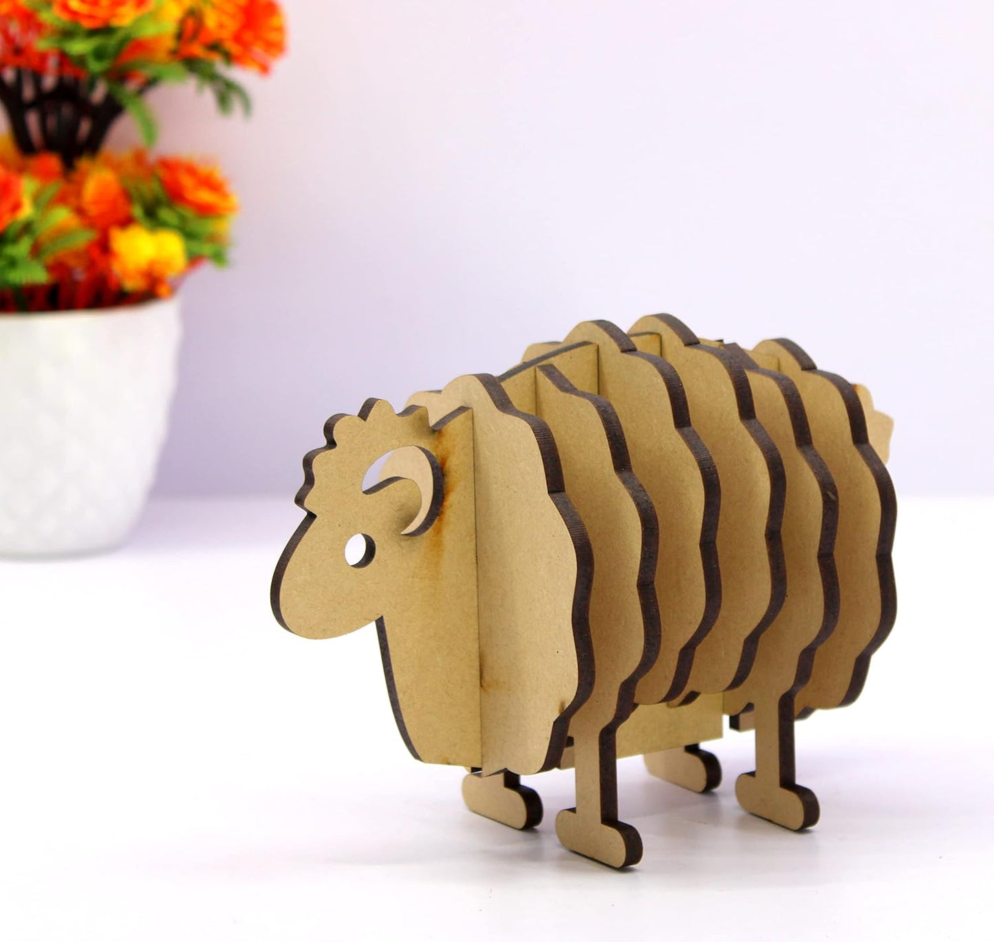 eSplanade DIY Craft MDF Decoupage Coasters - Set of 6 /Table Coasters/for Craft/Activity/Simple Animal Shape Decoupage/Painting/Resin Work/Hedgehog & Sheep shape