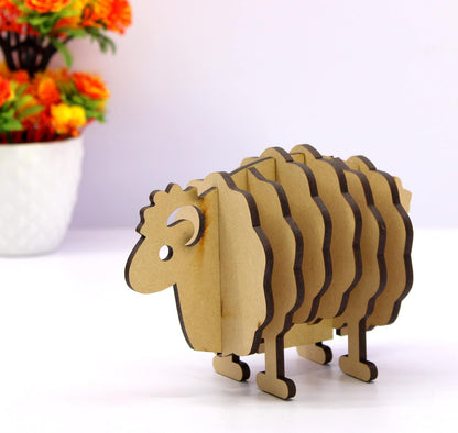 eSplanade DIY Craft MDF Decoupage Coasters - Set of 6 /Table Coasters/for Craft/Activity/Simple Animal Shape Decoupage/Painting/Resin Work/Hedgehog & Sheep shape