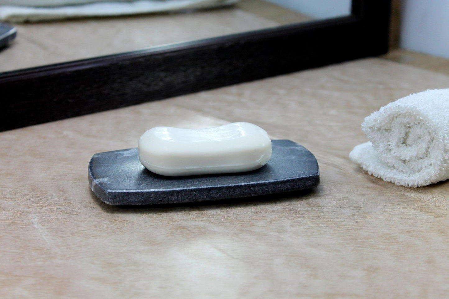 KLEO - Double Sided Soap Dish Made of Natural Black Stone and White Marble | Bath Kitchen Accessories