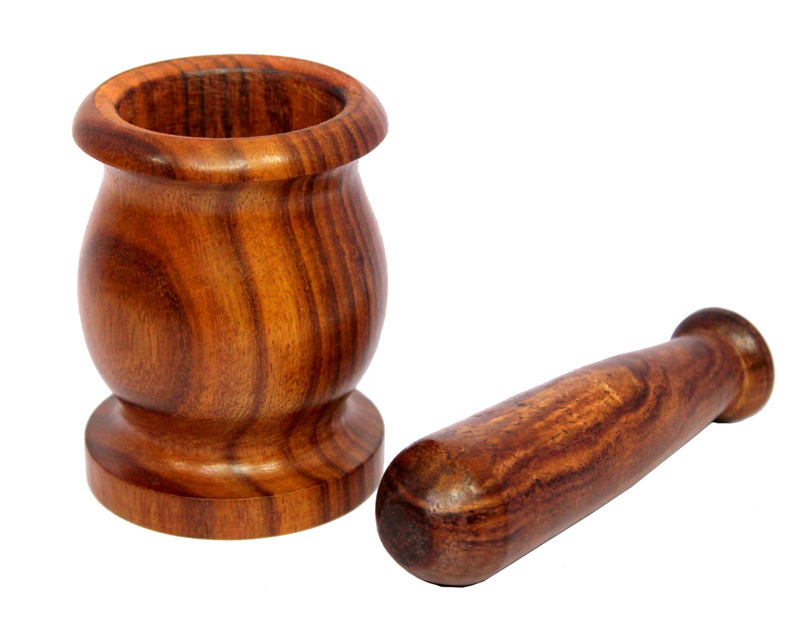 KLEO Wooden Grinder Masher for Spices & Medicine | Okhli Musal Set | Mortar Pestle Set | Imaam Dasta, Kharal, Khalbatta for Kitchen (‎Indo 3.5IN Okhli)