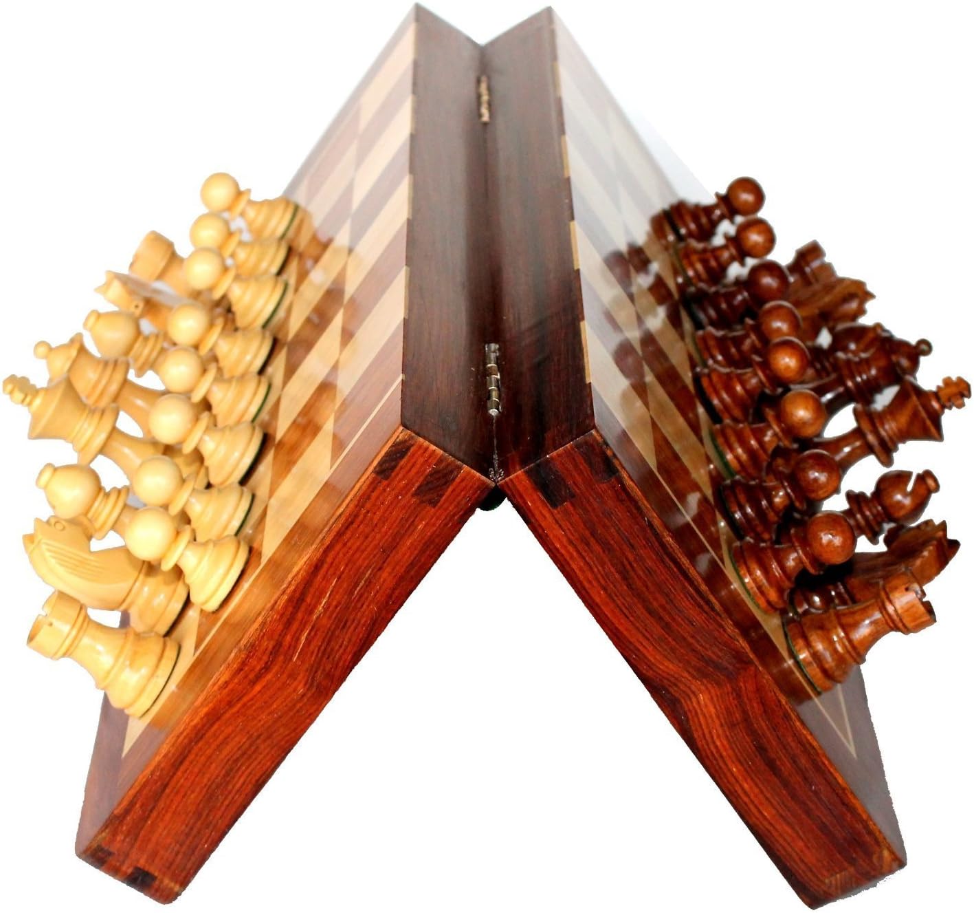 BKRAFT4U Handmade Wooden Acacia wood Foldable Magnetic Chess Game Board with Storage Slots, 14 Inch