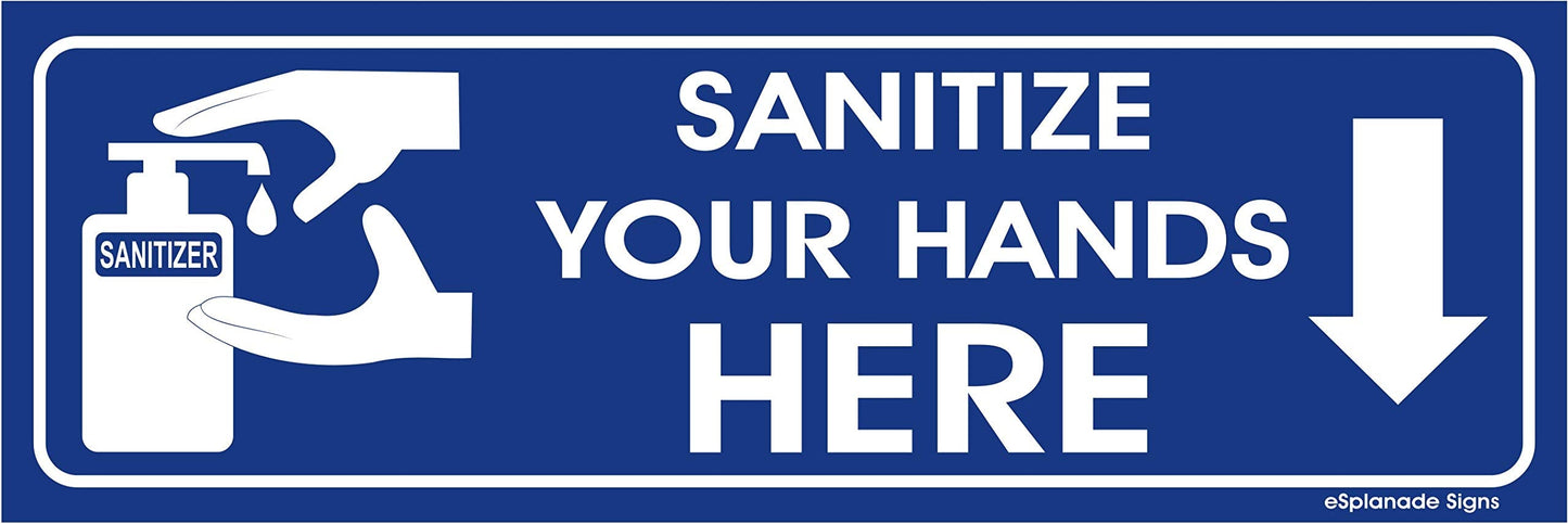 eSplanade Sanitize Your Hands Here Sign Sticker Decal - Easy to Mount Weather Resistant Long Lasting Ink Size (9" x 3")