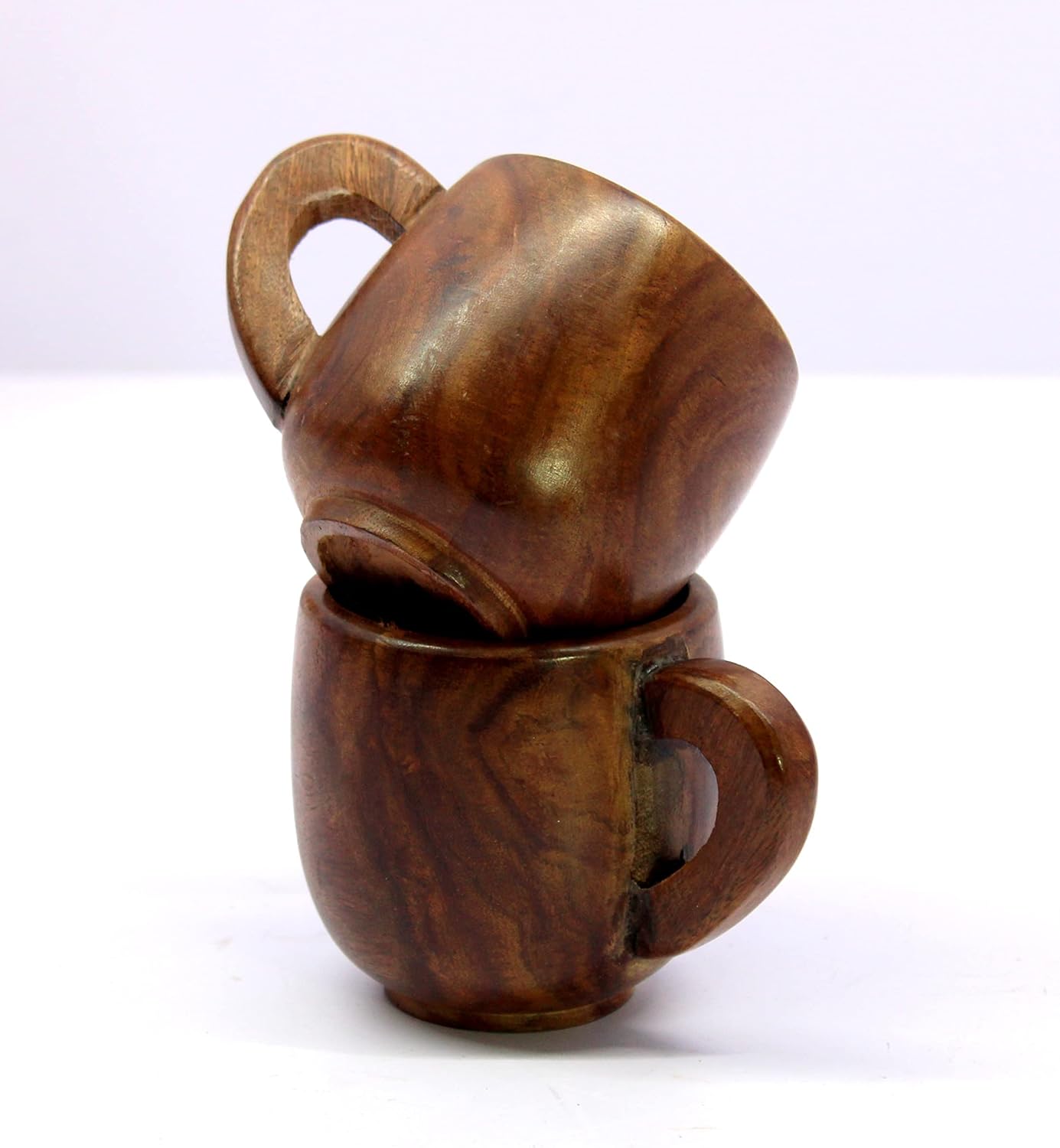 KLEO Wooden Tea & Coffee Cups Mugs | Set of 2-150 ml approx. - Wood - 2.5" & 4" Dia. - Brown