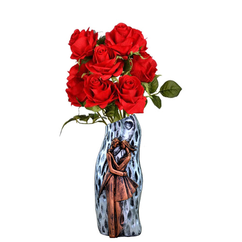 eSplanade Resin Flower Vase Flower Pot Holder Decorative Showpiece - Home Decor - Copper-Grey - 9.5