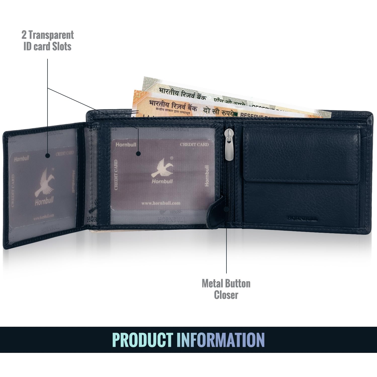 HORNBULL Andy Blue Wallet for Men | Genuine Leather Wallet with RFID Blocking | Gift for Men