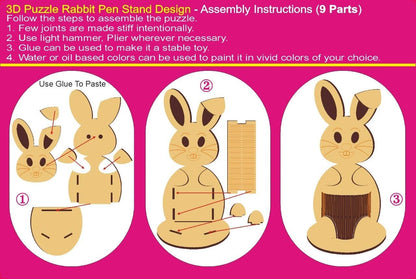 eSplanade DIY Wooden 3D Puzzle Rabbit - Desk Organizer, Pen Stand - Easy to Assemble