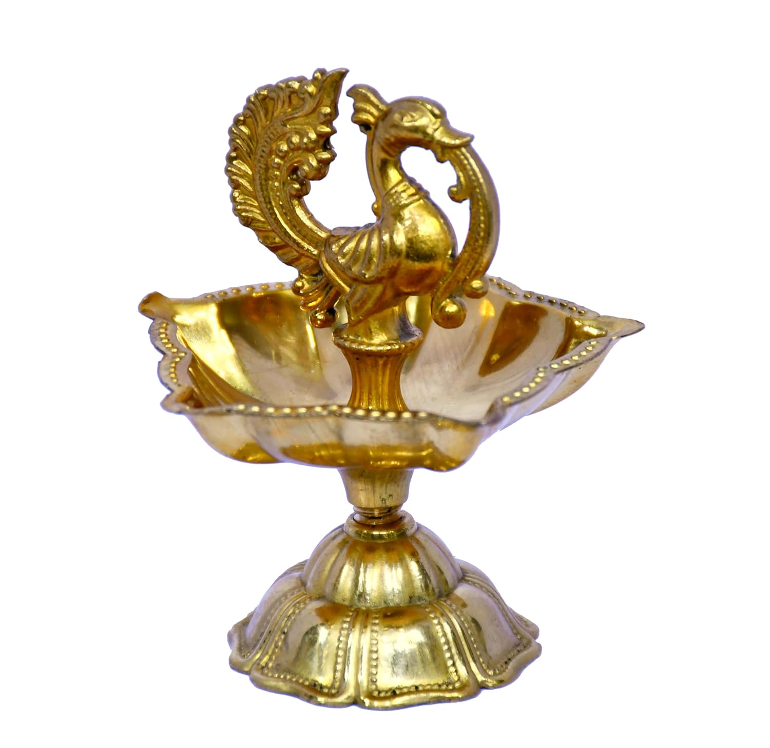 Esplanade Brass Peacock Design Diya - Traditional Festive Decor, Solid Heavy Brass Oil Lamp, Elegant Royal Aesthetic for Diwali, Wedding, Housewarming, Pooja Room - Handcrafted Decorative Showpiece