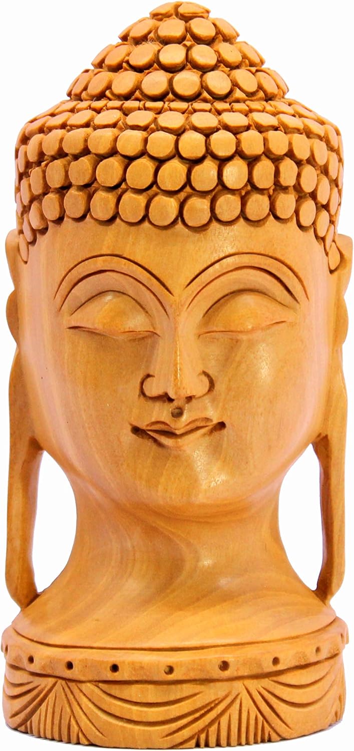 eSplanade Wooden Buddha Face Buddha Head Showpiece Buddhist Statue Sculpture Idol Figurine | Home Decor | Brown - 5" Inches