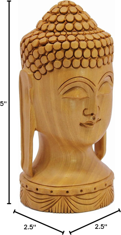 eSplanade Wooden Buddha Face Buddha Head Showpiece Buddhist Statue Sculpture Idol Figurine | Home Decor | Brown - 5" Inches