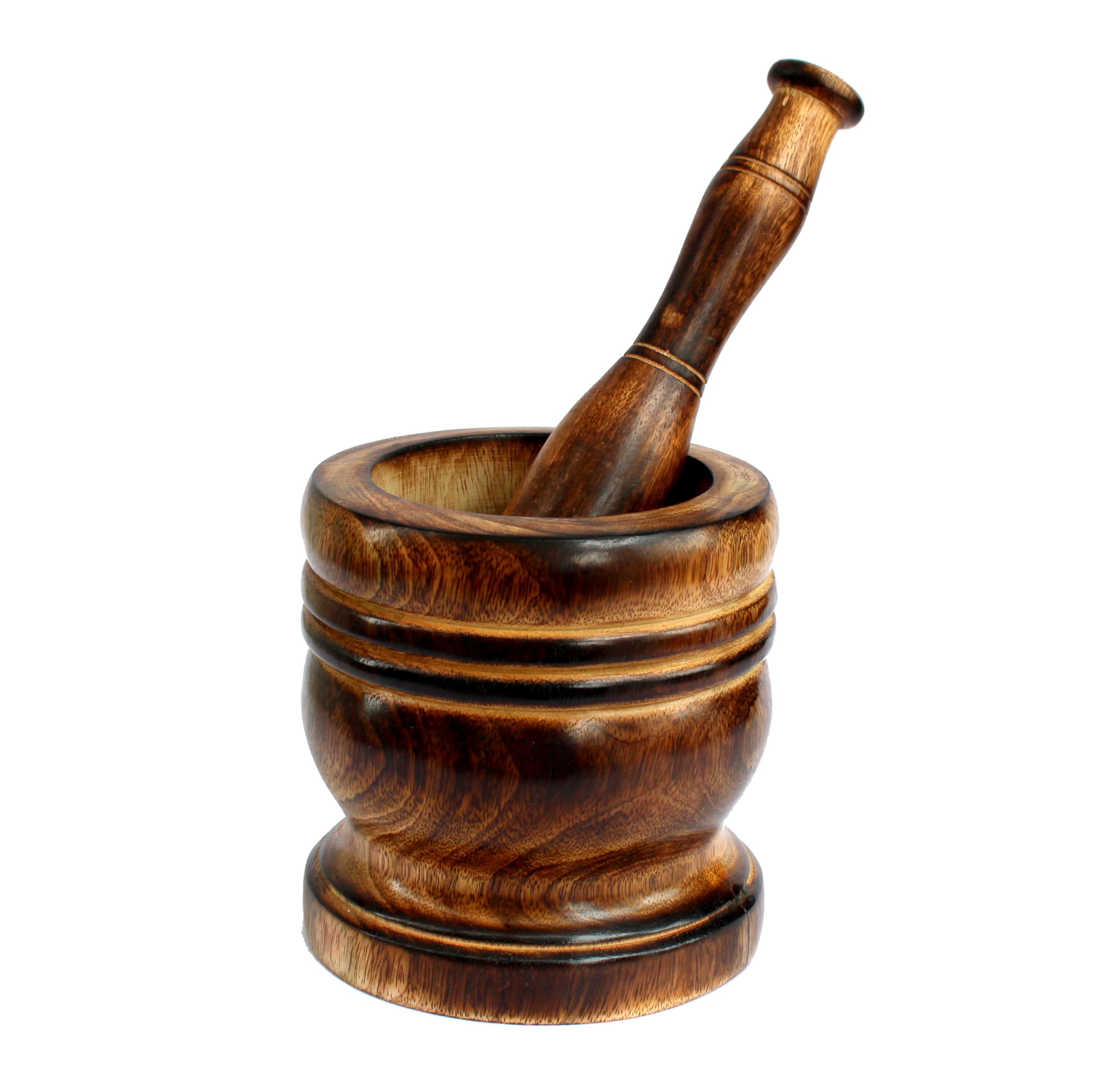 KLEO Wooden Grinder Masher for Spices & Medicine | Okhli Musal Set | Mortar Pestle Set | Imaam Dasta, Kharal, Khalbatta for Kitchen (Brown, 5" Inches)