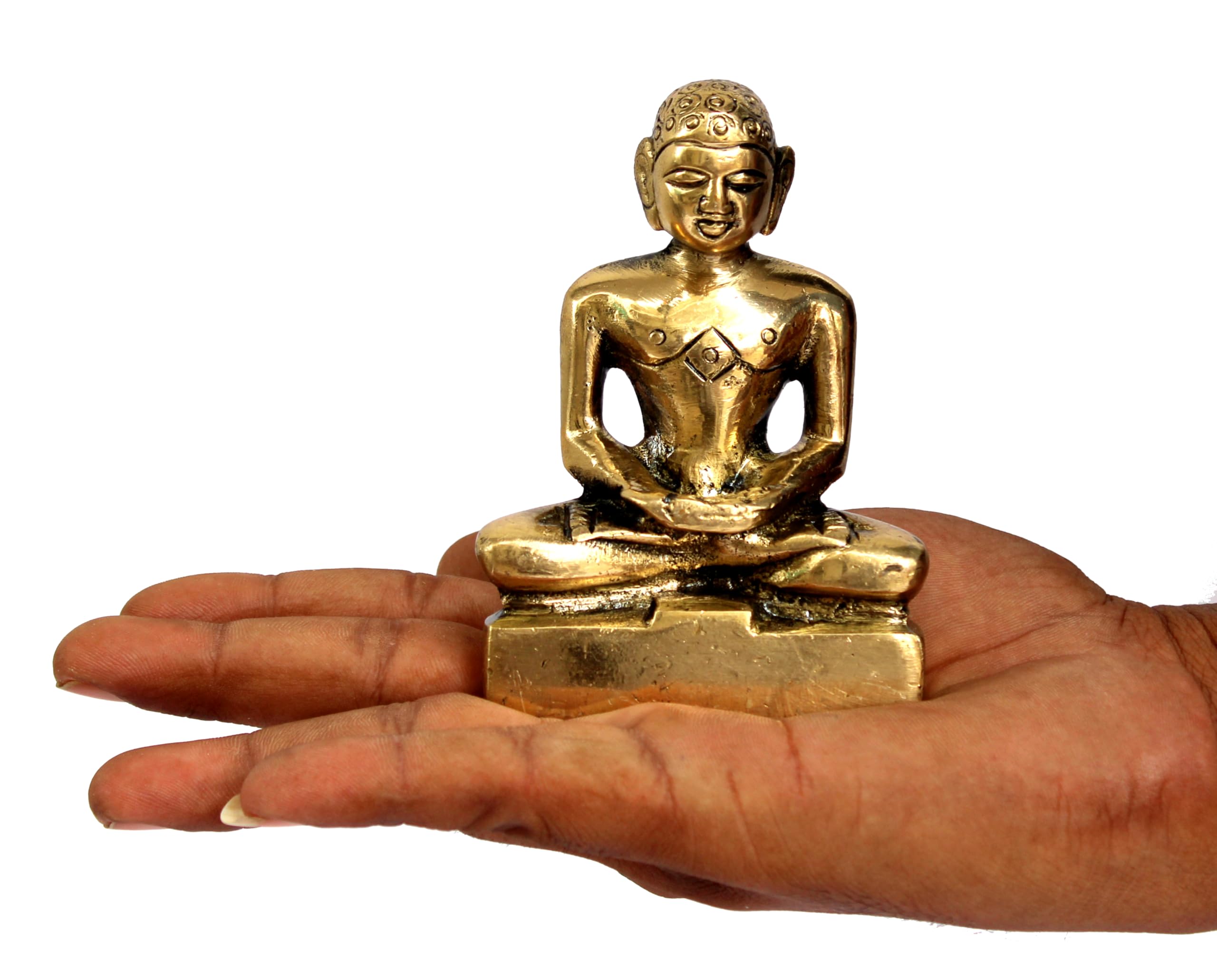 ESPLANADE Mahaveer Jain Mahavir Swami Murti Statue Idol Sculpture - Brass - 4" Inches – Golden | Vintage Statue for Home Décor & Office Décor Showpiece