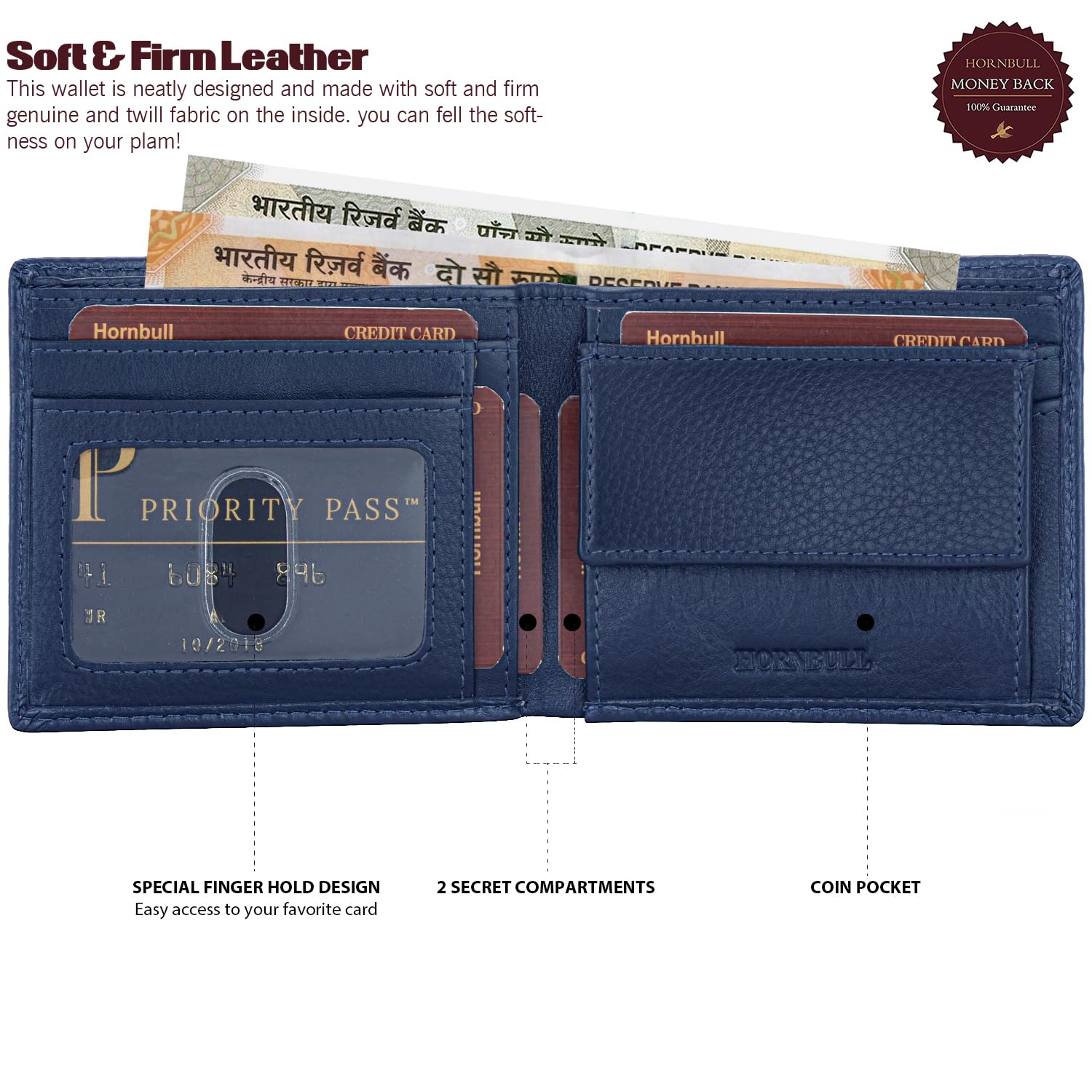 HORNBULL Maddison Mens Navy Genuine Leather Wallet | Elegant and Stylist Wallet with RFID Blocking | Gift Wallets for Men