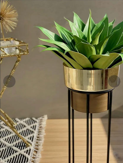 Metal Planters with Strong Metal Stand for Living Room Bedroom Garden Planter - Set of 2