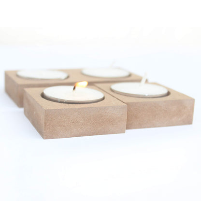 IVEI Wooden MDF DIY Tea Light Candle Holder with Candles - Set of 3(1 Double & 2 Single) - Plain MDF Wooden Candle Holders Blank for Painting Wood Sheet Craft, Decoupage, Resin Art Work & Decoration